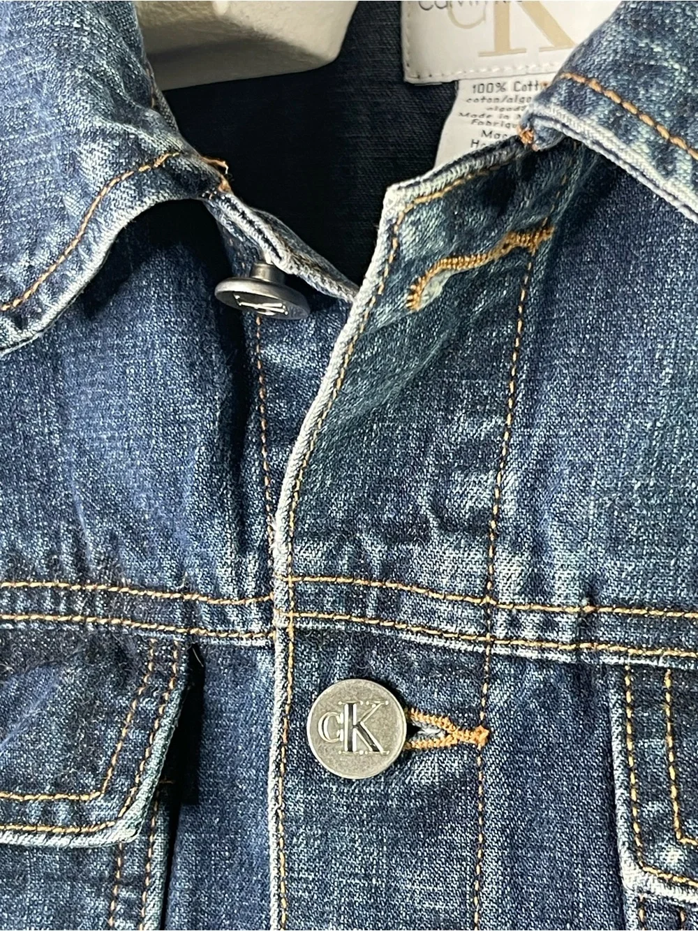 Calvin Klein Jeans Denim Jacket Boys Large L Dark Wash Button Front Cotton